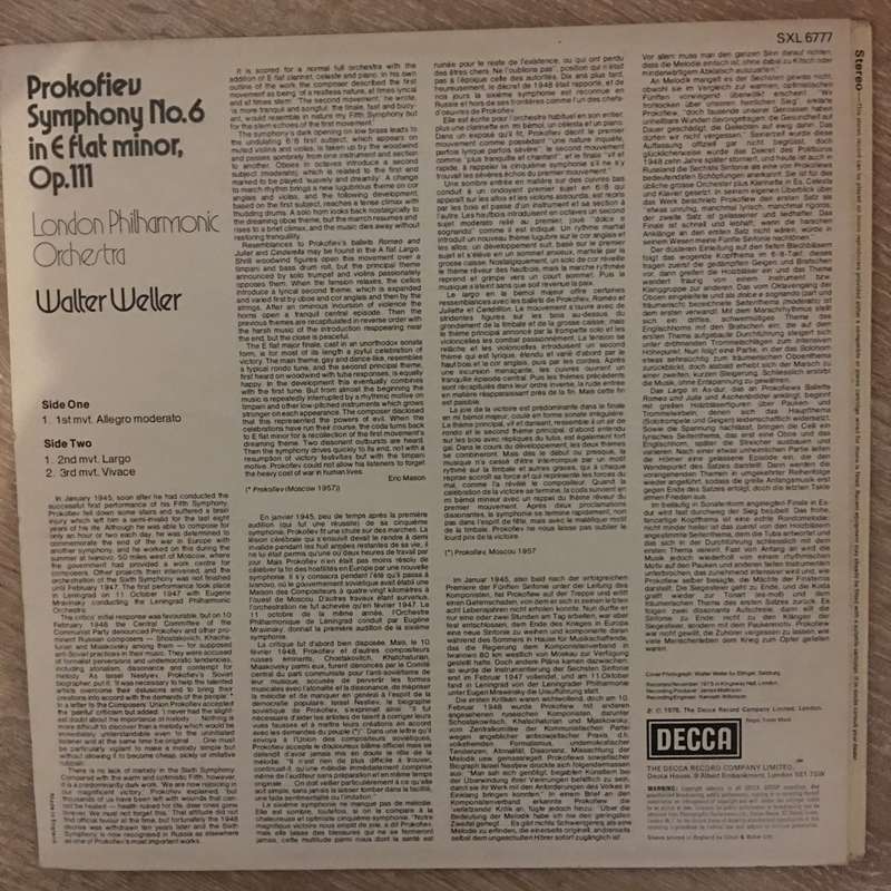 Prokofiev - London Philharmonic Orchestra - Walter Weller  Symphony No.6 - Vinyl LP Record ...