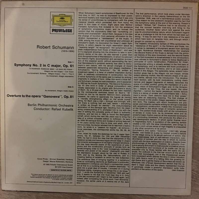 Schumann -· Berliner Philharmoniker, Rafael Kubelik  Symphonien Nr.2 / Genoveva Overture -...