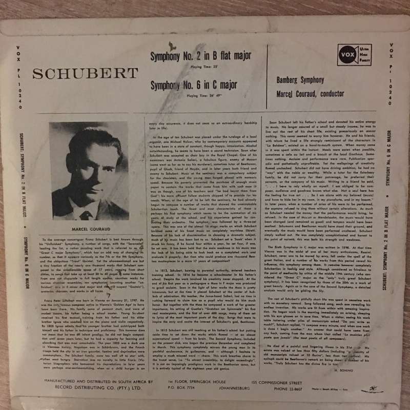 Schubert - Bamberg Symphony - Marcel Couraud  Symphony No.2 In B-Flat Major / Symphony No.6...