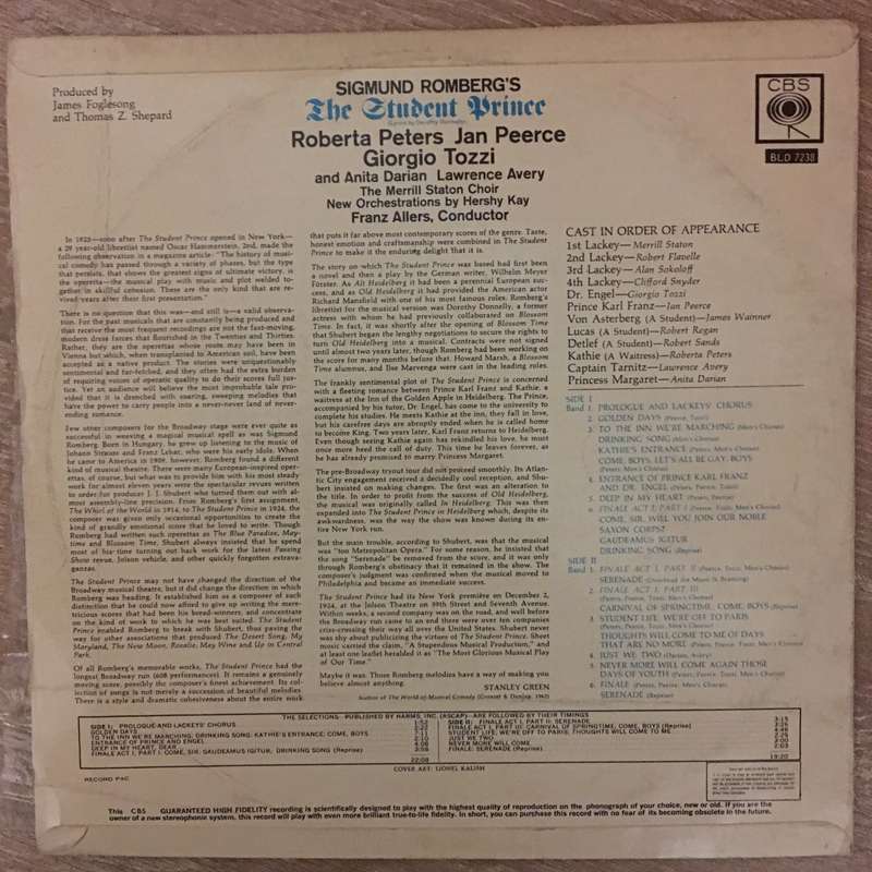The Student Prince - Sigmund Romberg, Roberta Peters, Jan Peerce, Giorgio Tozzi, Anita Darian, La...