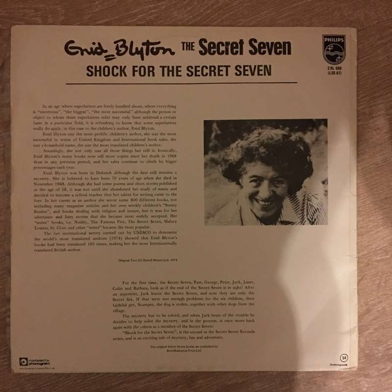 Enid Blyton - The Shock For The Secret Seven - Vinyl LP Record - Opened  - Very-Good- Quality (VG-)