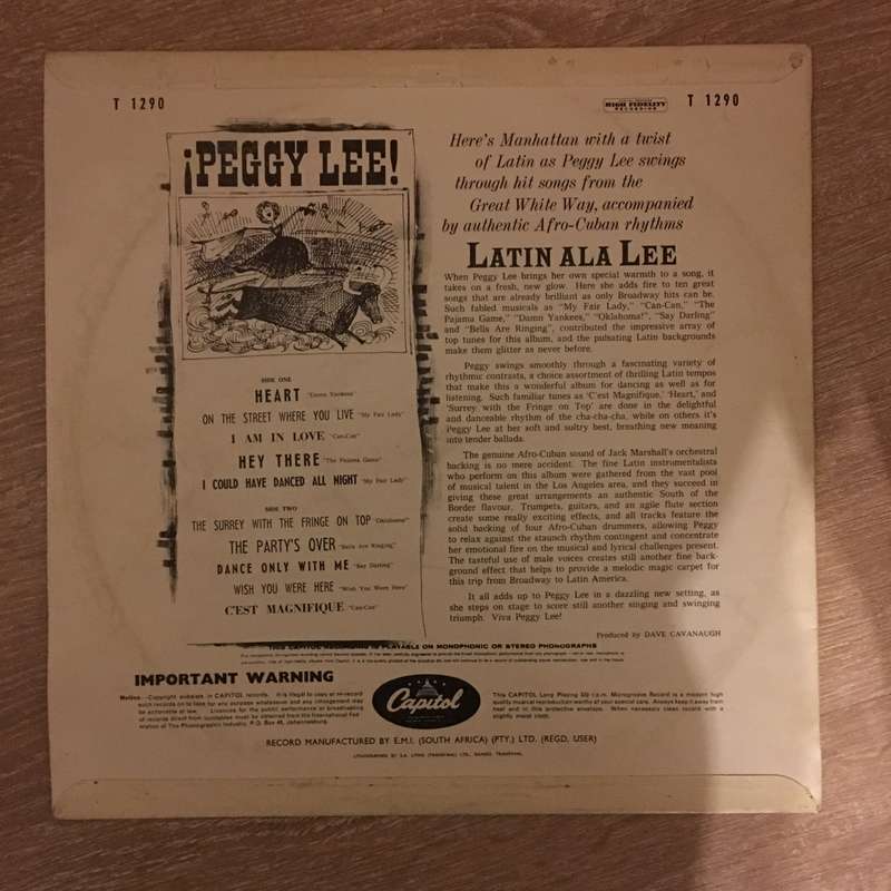 Peggy Lee - Latin Ala Lee - Vinyl LP Record - Opened  - Very-Good- Quality (VG-)