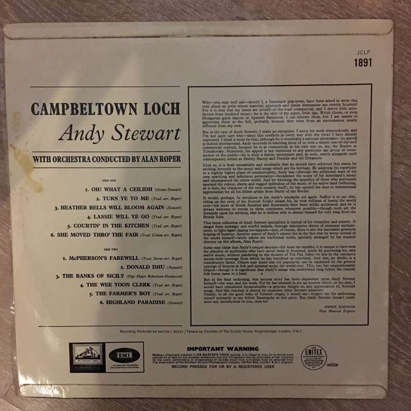 Andy Stewart  Campbeltown Loch - Vinyl Record - Opened  - Very-Good- Quality (VG-)