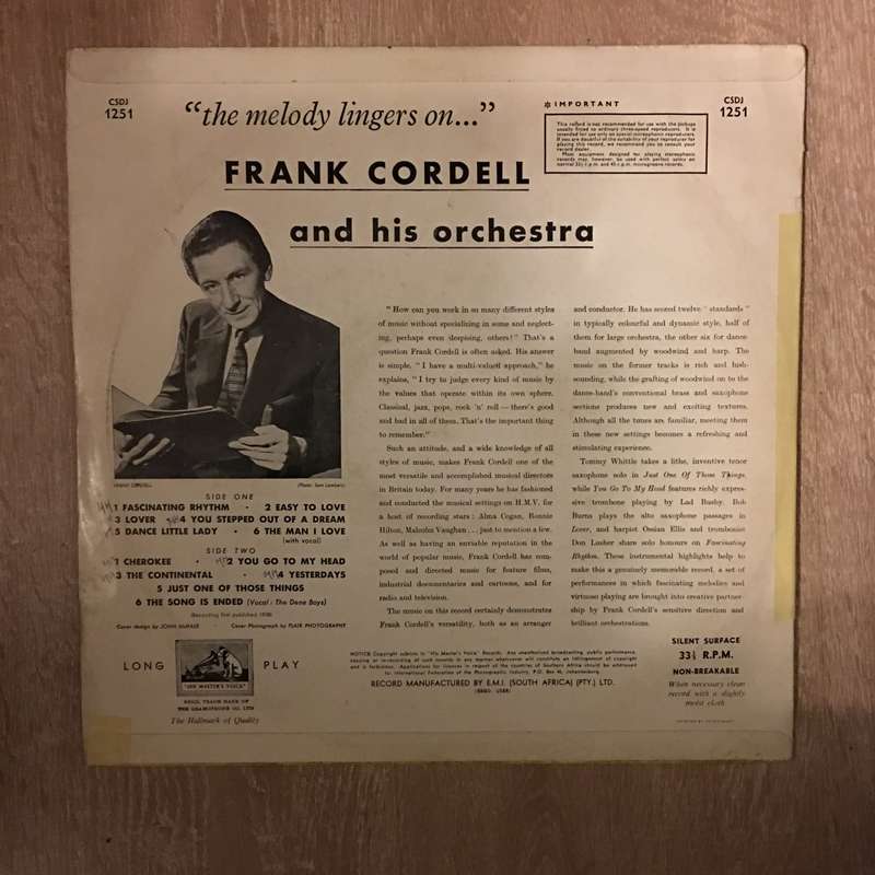 Frank Cordell An His Orchestra  The Melody Lingers On- Vinyl LP Record - Opened  - Very-Goo...