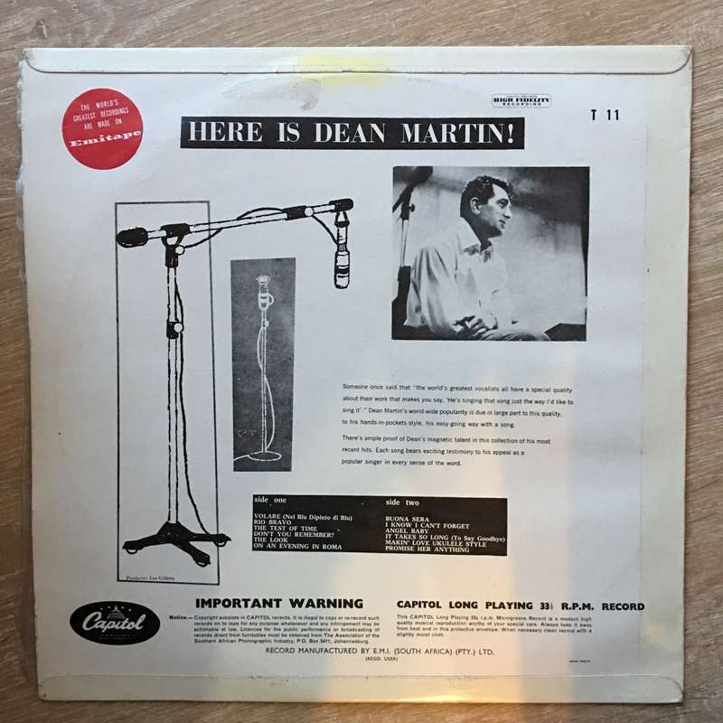 Dean Martin  Here Is Dean Martin! (Rare SA Release) - Vinyl LP Record - Opened  - Very-Good...