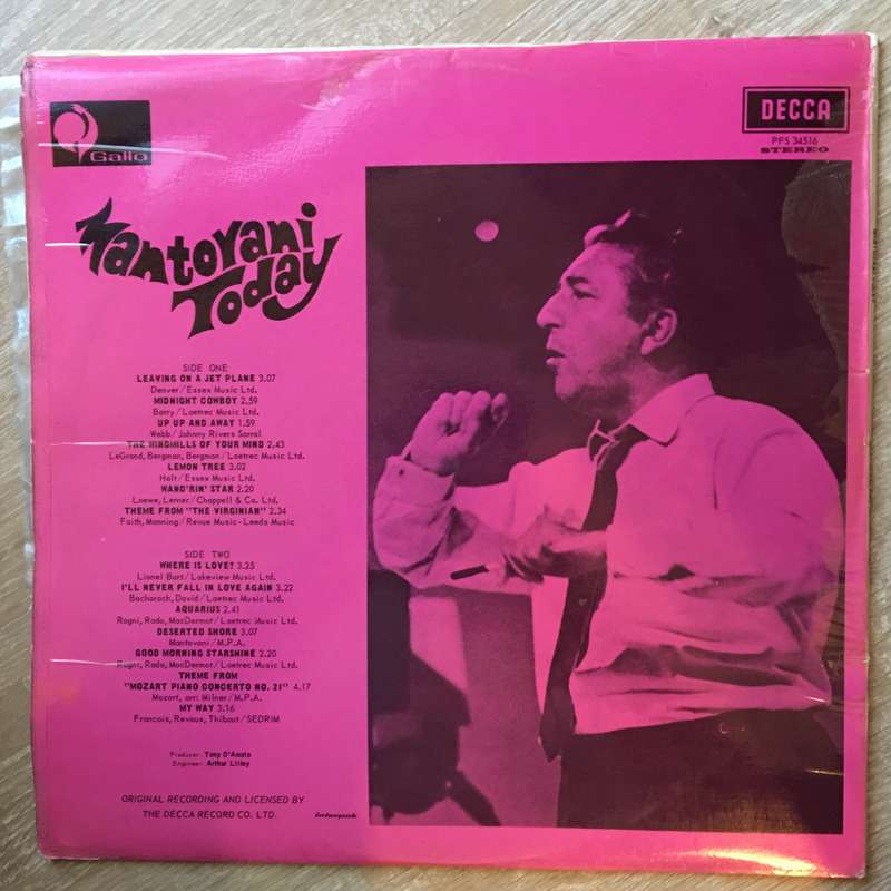 Mantovani Today - Vinyl LP Record - Opened  - Very-Good- Quality (VG-)