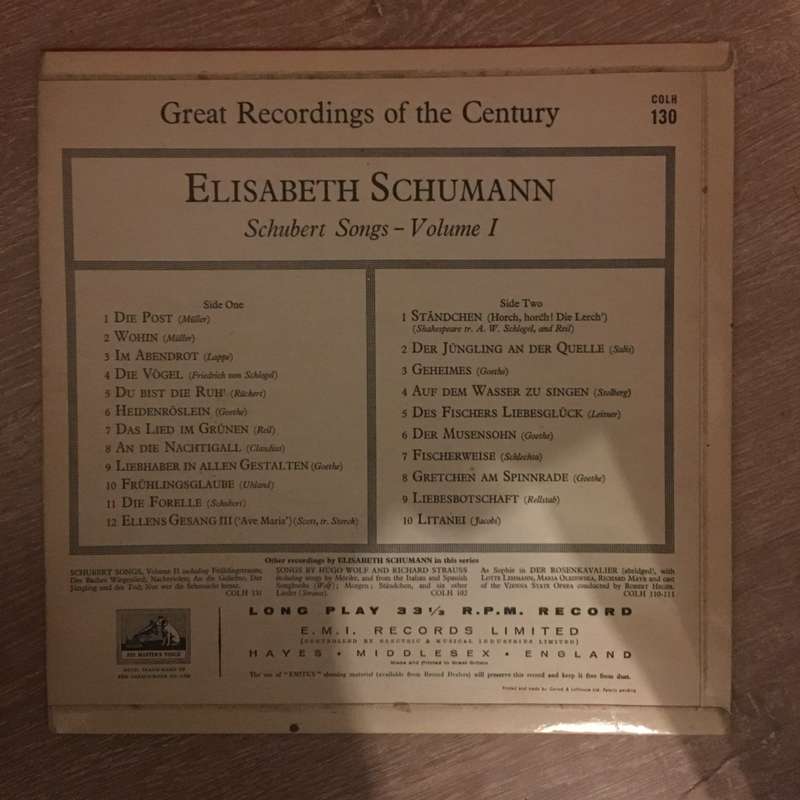 Great Recordings Of The Century - Elisabeth Schumann  Schubert Songs Volume 1 -  Vinyl LP R...