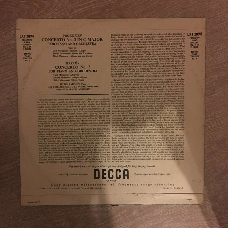 Bartok / Prokofiev - Julius Katchen, L'Orchestre De La Suisse Romande, Ernest Ansermet  Con...