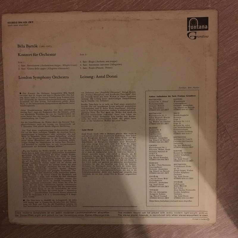 Bartók, London Symphony Orchestra, Antal Dorati  Konzert Für Orchester -  Vinyl LP Record...
