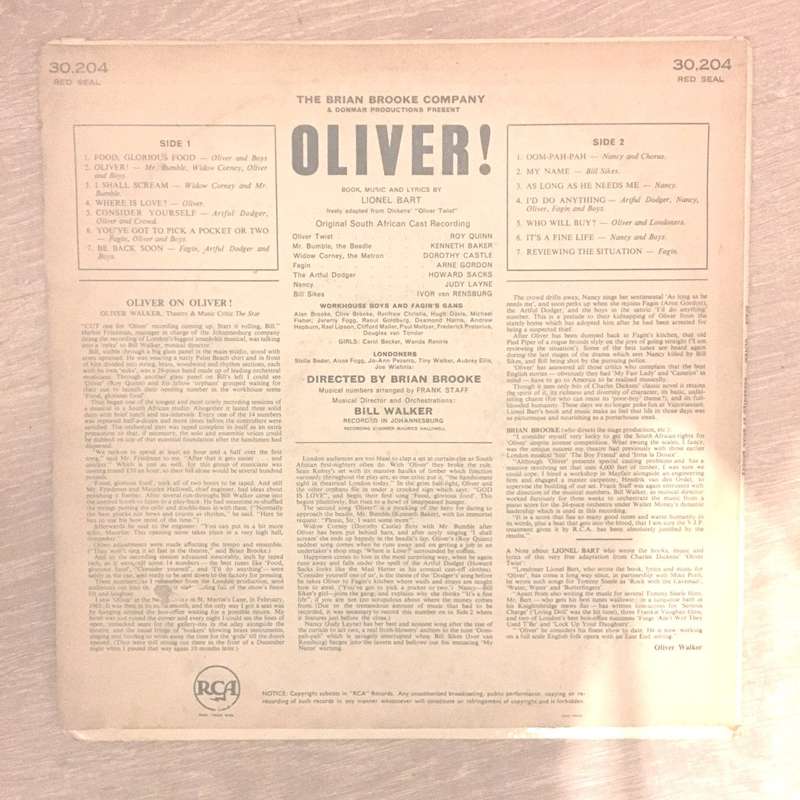 Brian Brooke's - Oliver (Very Scarce LP) - Original South African Cast - Vinyl LP Record - Opened...