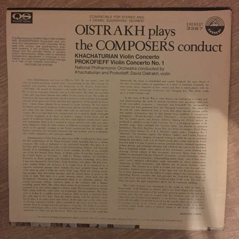 Oistrakh Plays The Composers Conduct: Khachaturian - Violin Concerto/Prokofieff -Violin Concerto ...