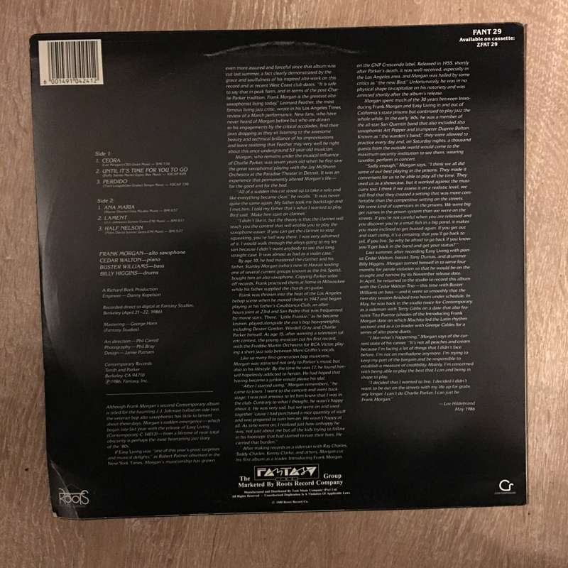 Frank Morgan - Lament - Vinyl LP Record - Opened  - Very-Good+ Quality (VG+)