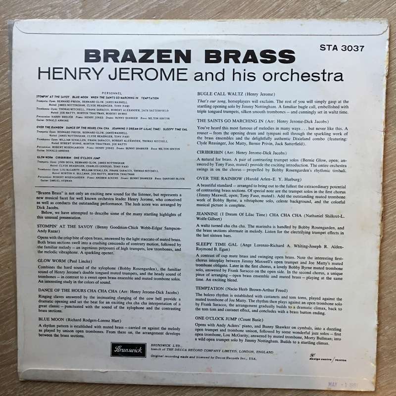 Henry Jerome - Brazen Brass - Vinyl LP - Opened  - Very-Good+ Quality (VG+)