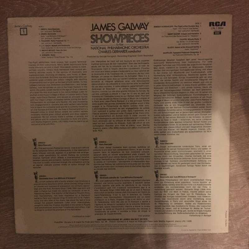 James Galway - Showpieces   - Vinyl LP - Opened  - Very-Good+ Quality (VG+)