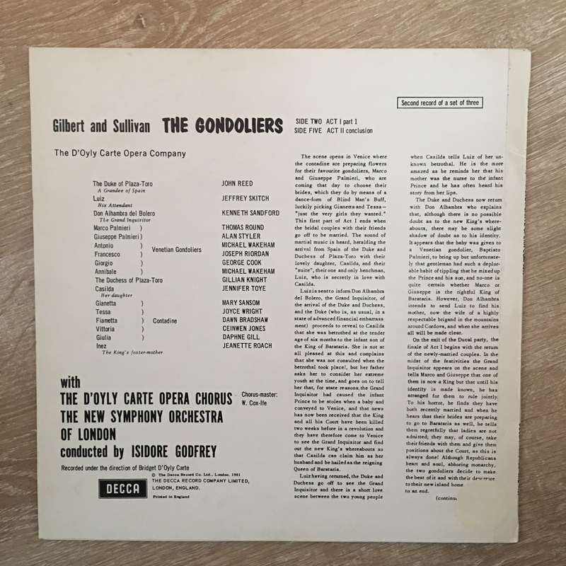 Gilbert And Sullivan  The Gondoliers - Vinyl LP Record - Opened  - Very-Good+ Quality (VG+)