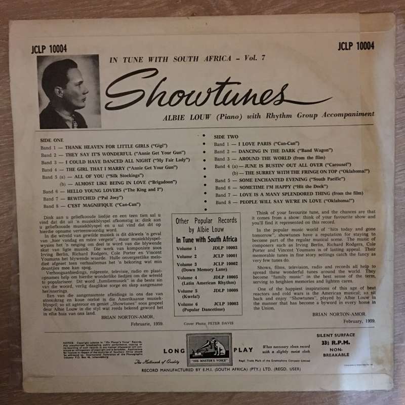 Albie Louw Plays Showtunes - in Tune With South Africa - Vinyl LP Record - Very-Good+ Quality (VG+)