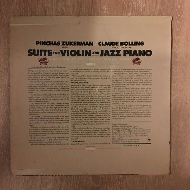 Pinchas Zukerman / Claude Bolling  Suite For Violin And Jazz Piano -  Vinyl LP - Sealed - V...