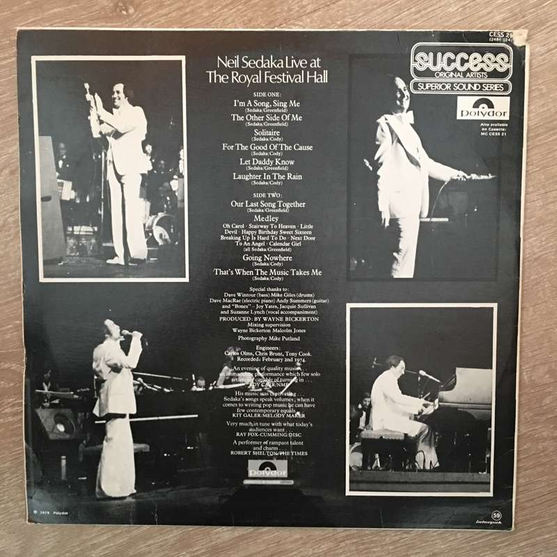 Neil Sedaka With The Royal Philharmonic Orchestra  Live At The Royal Festival Hall - Vinyl ...