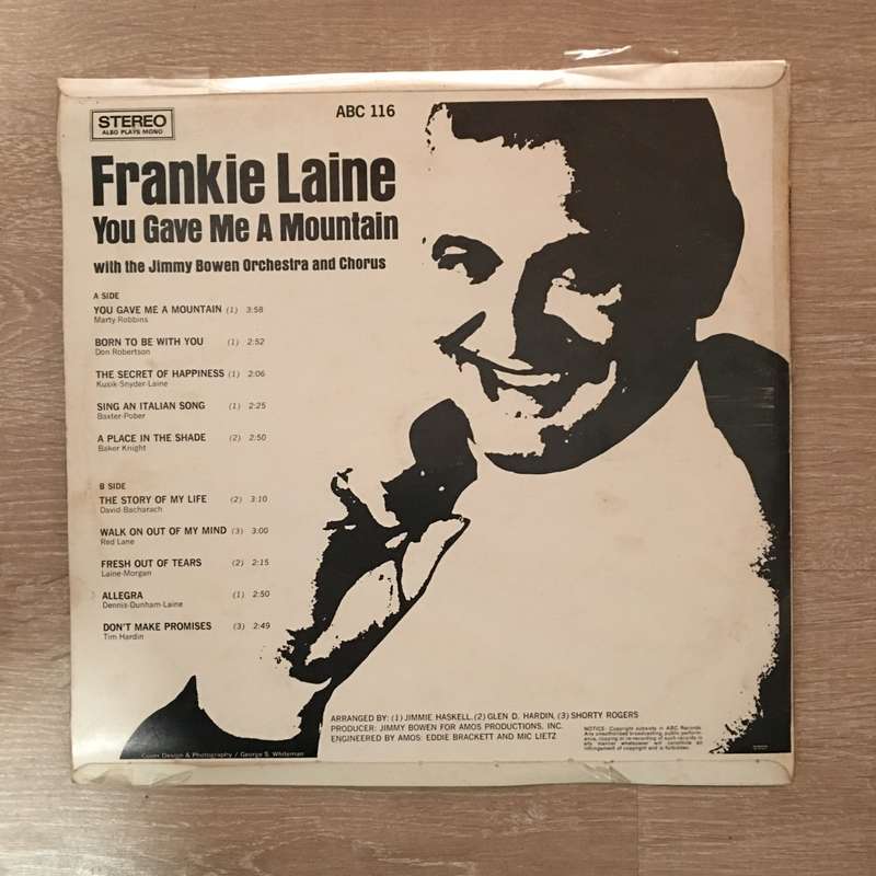 Frankie Laine- You Gave Me A Mountain - Vinyl LP Record - Opened  - Very-Good+ Quality (VG+)