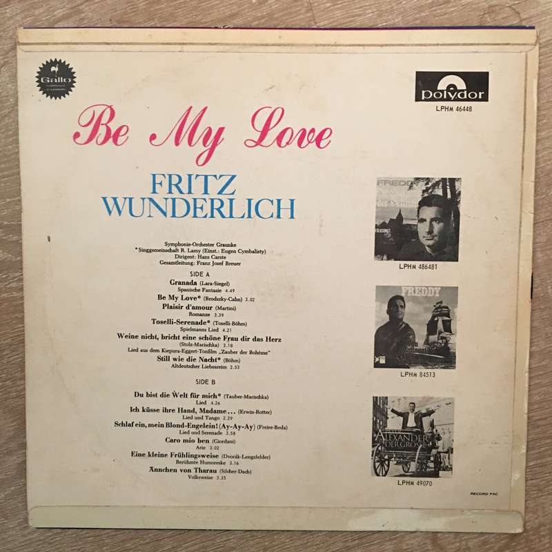 Fritz Wunderlich - Be My Love  - Vinyl LP Record - Opened  - Very-Good Quality (VG)