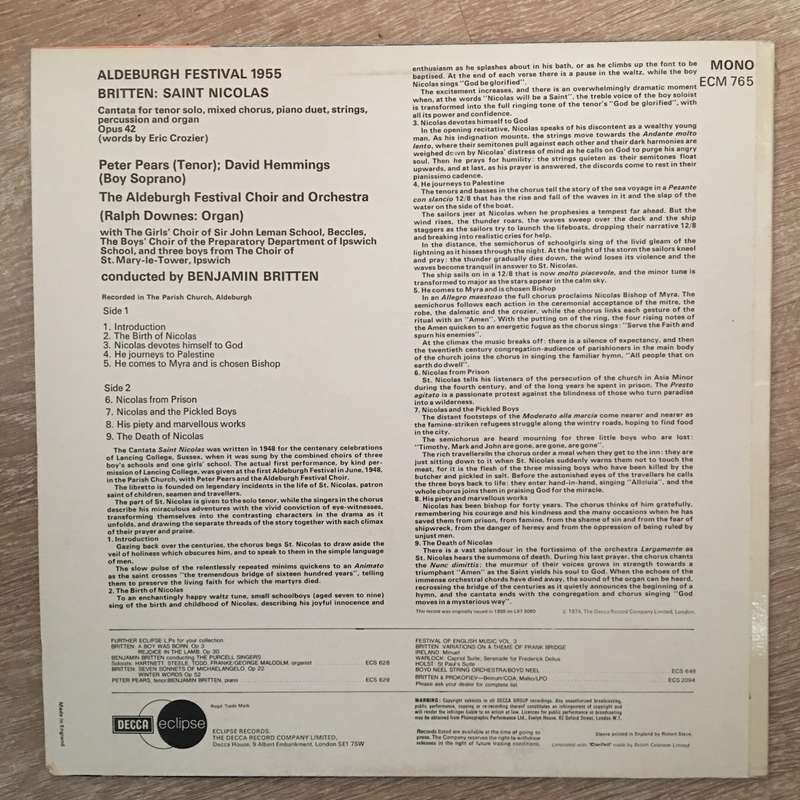 Britten - Peter Pears, David Hemmings  Saint Nicolas - Vinyl LP Record - Opened  - Very-Goo...