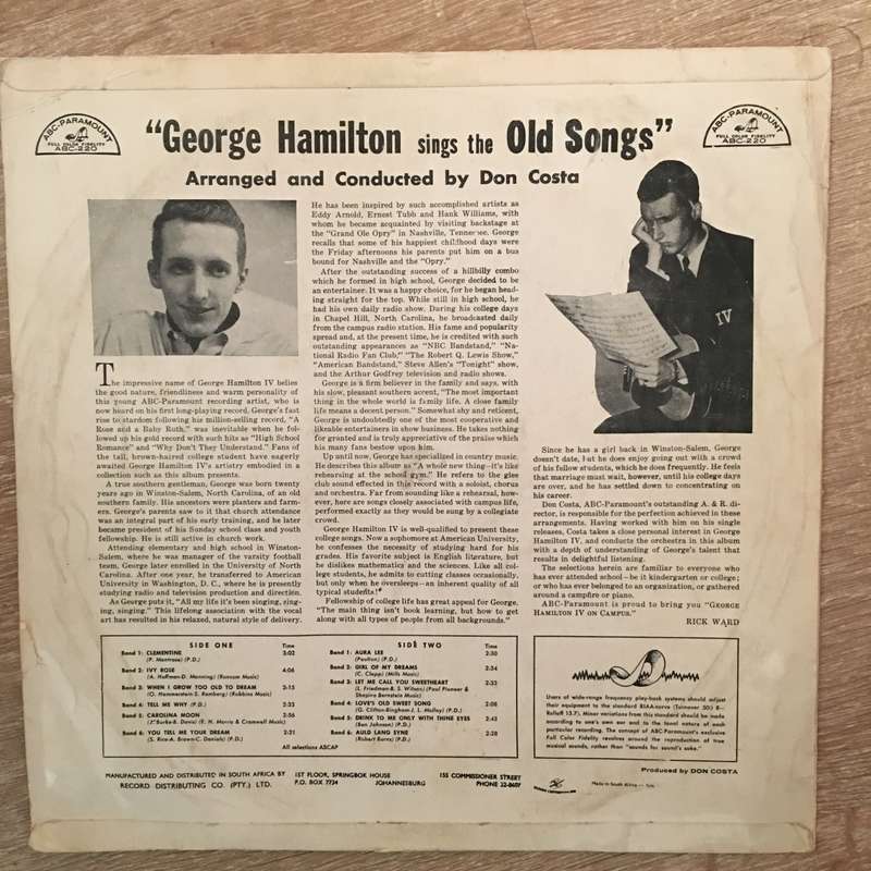 George Hamilton Sings The Old Songs - Vinyl LP Record - Opened  - Very-Good+ Quality (VG+)
