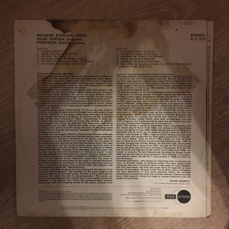 Richard Strauss, Hilde Gueden, Friedrich Gulda  Richard Strauss Lieder - Vinyl LP Record - ...