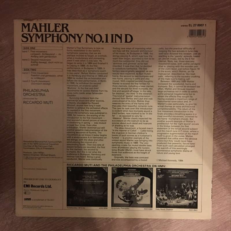Mahler - Riccardo Muti / Philadelphia Orchestra  Symphonie No. 1 In D - Vinyl LP Record - O...