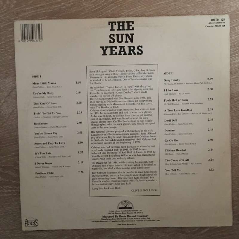 Early Roy Orbison - The Sun Years - Vinyl LP Record - Opened  - Very-Good+ Quality (VG+)