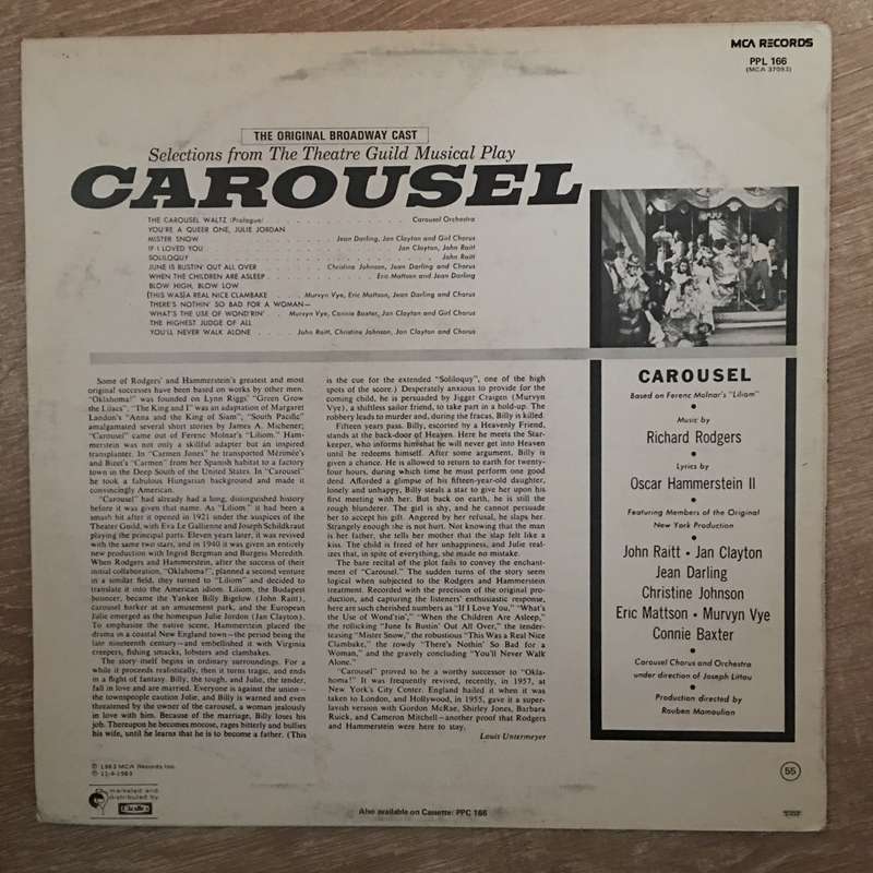 Rodgers & Hammerstein  Carousel - Original Broadway Cast - Vinyl LP Record - Opened  - Very...