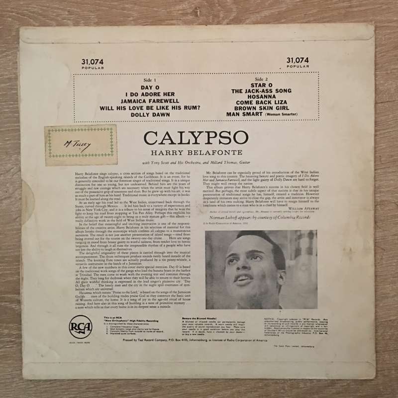 Harry Belafonte - Calypso - Vinyl LP Record - Opened  - Good+ Quality (G+)