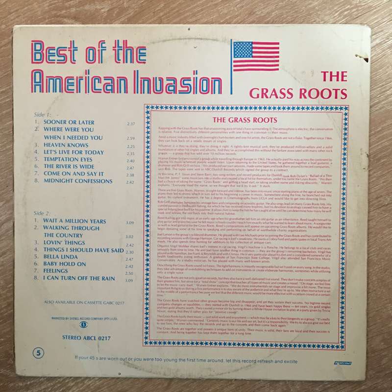 The Grass Roots - Best Of the American Invasion - Vinyl LP Record - Opened  - Very-Good+ Quali...