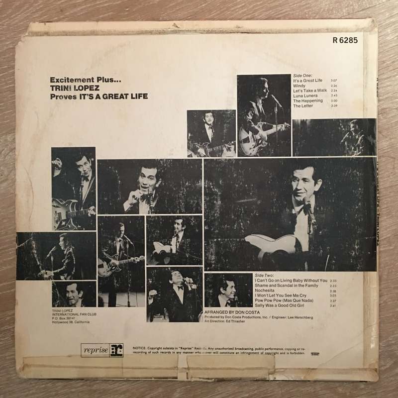 Trini Lopez - It's a Great Life - Vinyl LP Record - Opened  - Good+ Quality (G+)