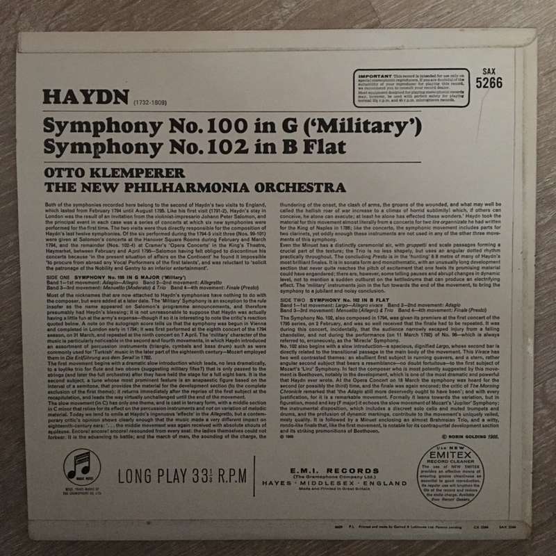 Haydn - Otto Klemperer, The New Philharmonia Orchestra  Symphony No. 100 In G ("Military") ...
