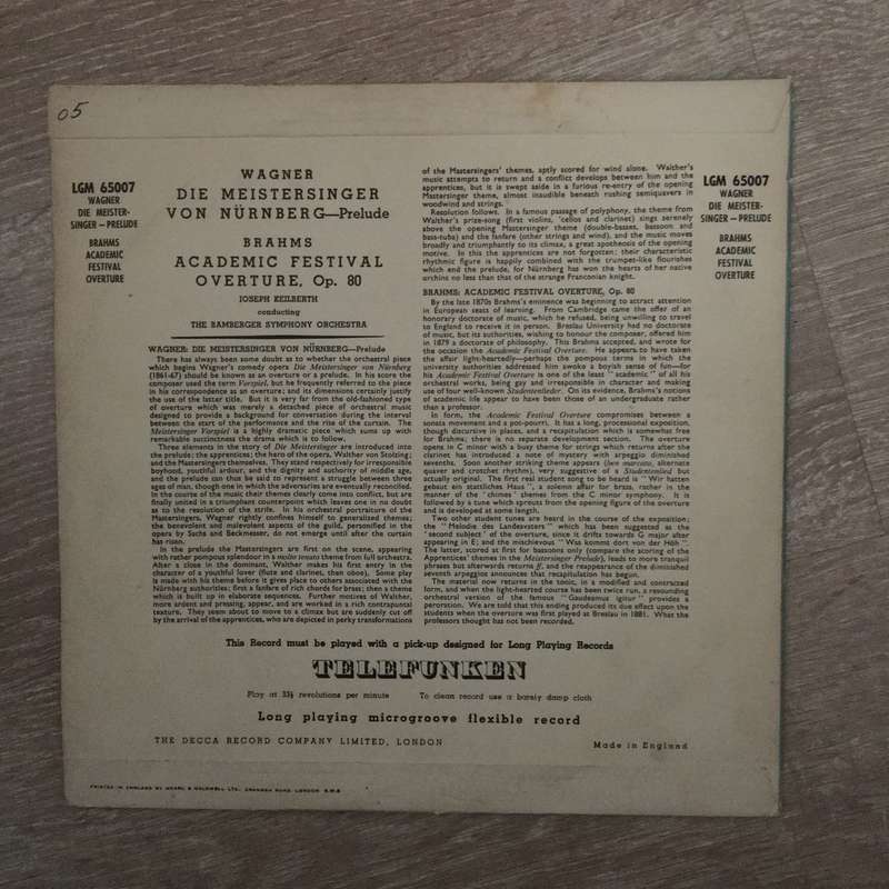 Wagner/Brahms - Die Meistersinger Von Nurnberg, Academic Festival Overture Op. 80 - Vinyl LP Reco...