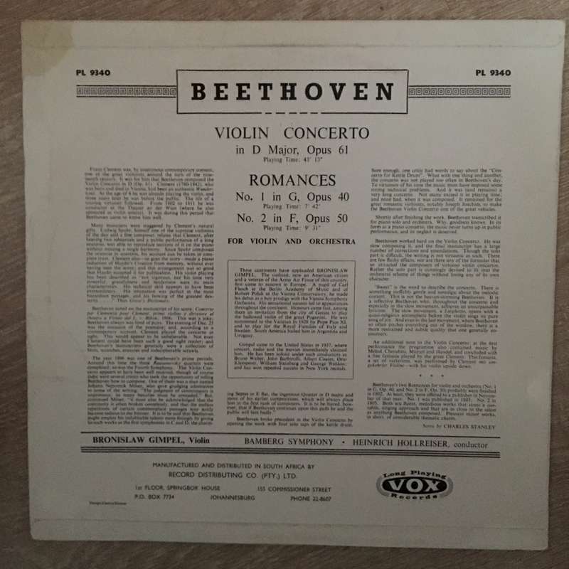 Beethoven, Bronislaw Gimpel, Bamberg Symphony, Heinrich Hollreiser  Violin Concerto In D Ma...
