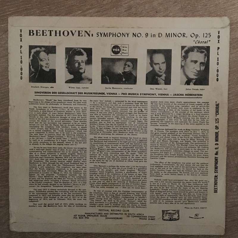 Beethoven  Symphony No. 9 In D Minor, Op. 125  Vinyl LP Record - Opened  - Very-Good+...