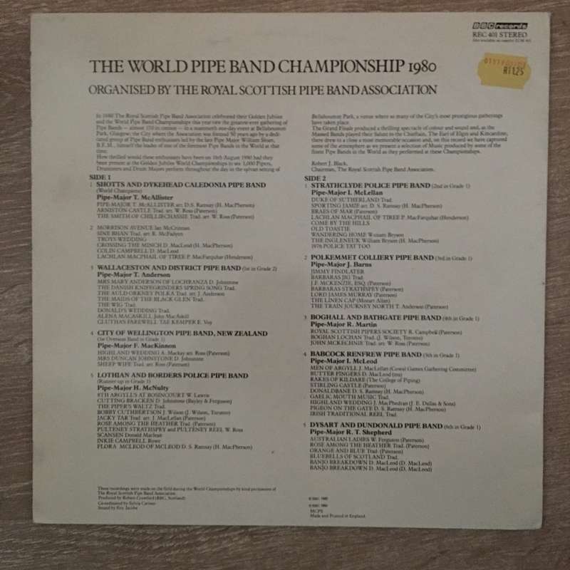 World Pipe Band Championships 1980 - Vinyl LP Record  - Opened  - Very-Good+ Quality (VG+)