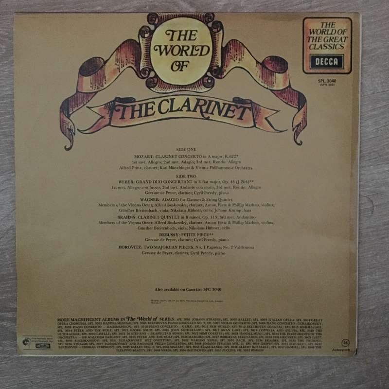 The World Of The Clarinet  Vinyl LP Record - Opened  - Very-Good+ Quality (VG+)