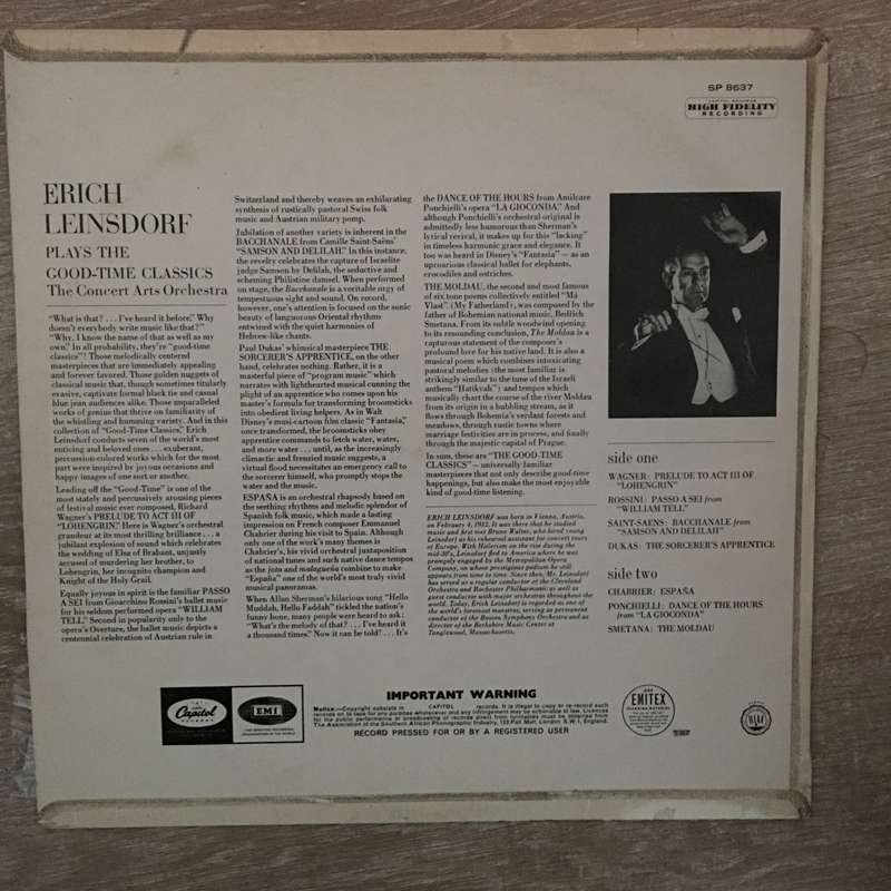 Erich Leinsdorf  Erich Leinsdorf Plays The Good-Time Classics  Vinyl LP Record - Open...