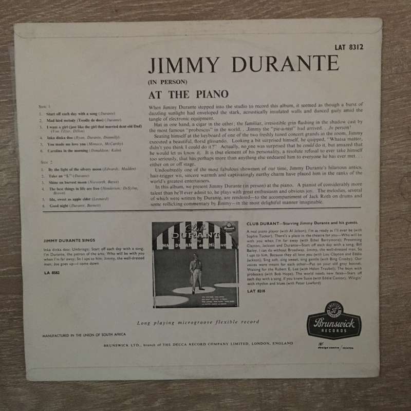 Jimmy Durante - At the Piano in Person  - Vinyl LP - Opened  - Very-Good+ Quality (VG+)
