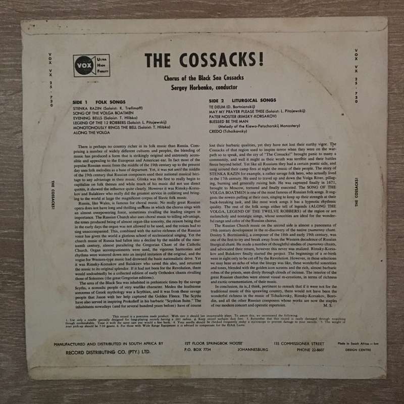 Chorus Of The Black Sea Cossacks  The Cossacks!  Vinyl LP Record - Opened  - Very-Goo...