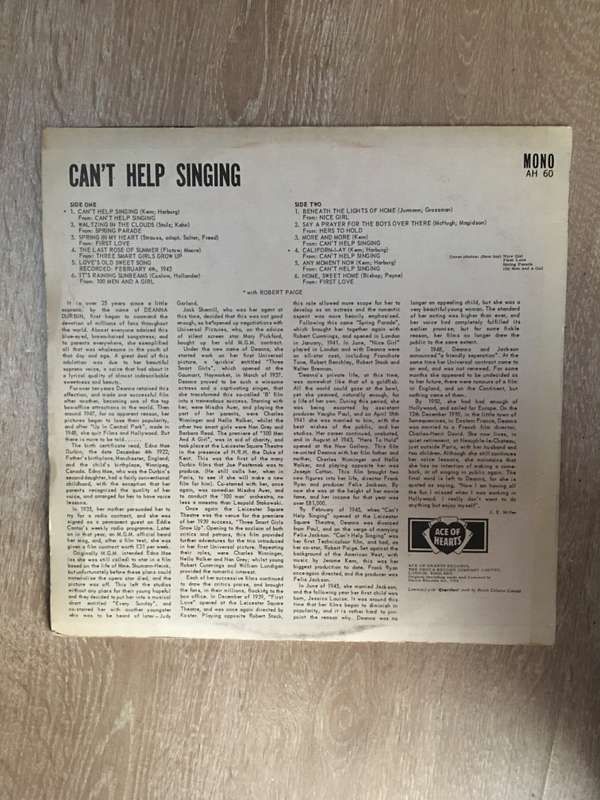 Deanna Durbin - Can't Help Singing - Vinyl LP Record - Opened  - Very-Good+ Quality (VG+)