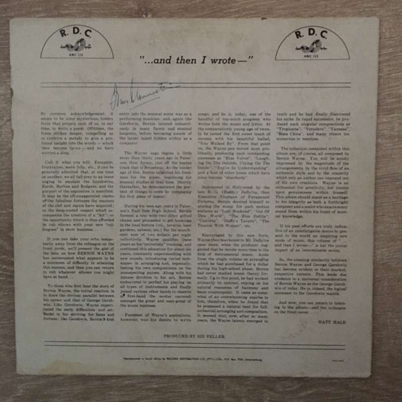 Bernie Wayne His Orchestra And Chorus  ...And Then I Wrote - Vinyl LP Record  - Opened  - V...