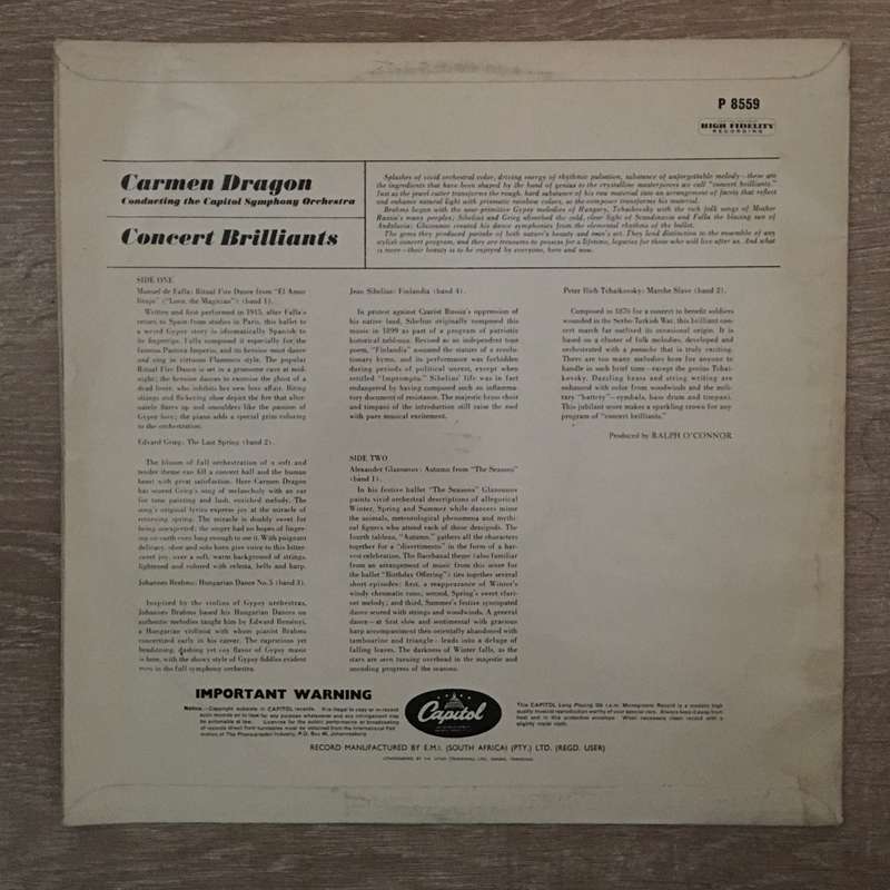 Carmen Dragon, Capitol Symphony Orchestra  Concert Brilliants  Vinyl LP Record - Open...