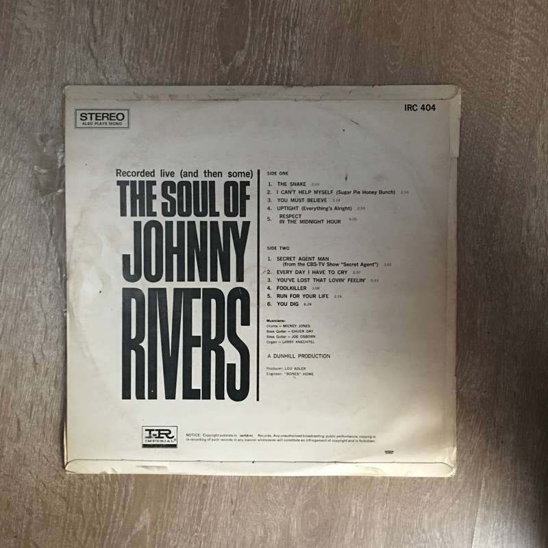The Soul Of Johnny Rivers -  Vinyl LP Record - Opened  - Very-Good Quality (VG)