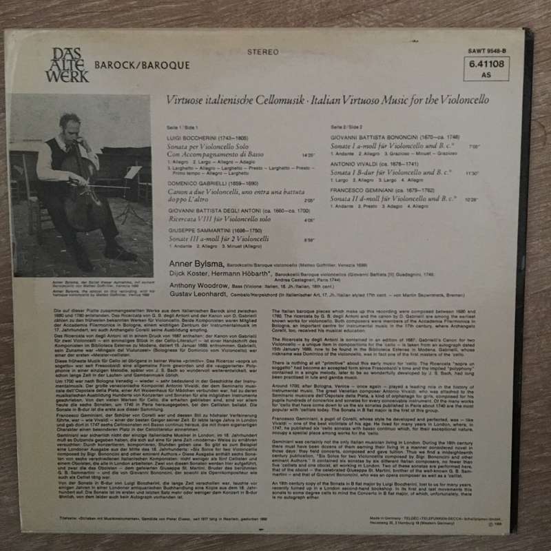Boccherini, Geminiani, Vivaldi - Italian Virtuoso Music for the ViolinCello  Vinyl LP Recor...