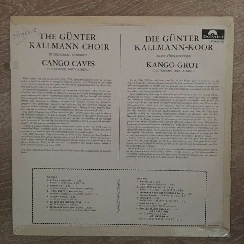 The Günter Kallmann Choir  In The Cango Caves With The Günter Kallman Choir -  Vinyl LP R...