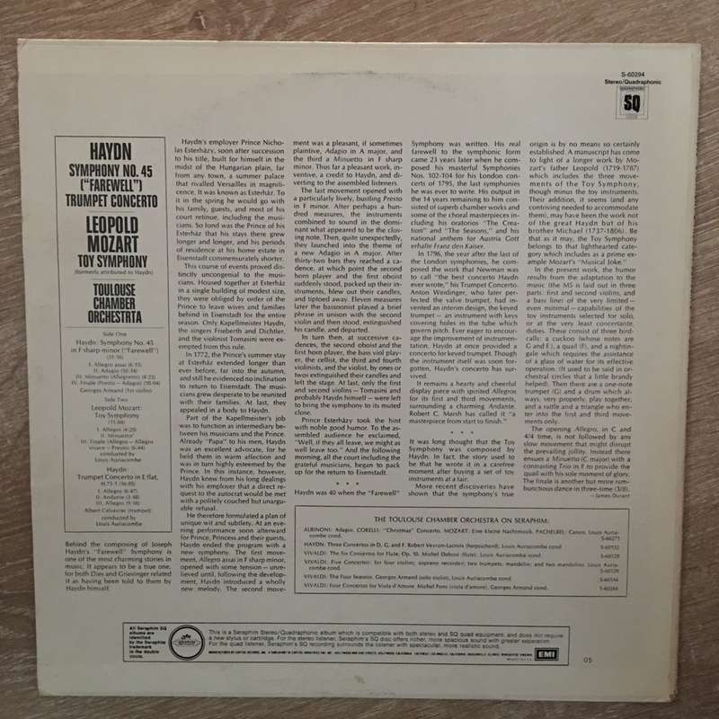 Joseph Haydn, Leopold Mozart  Symphony No 45 & Trumpet Concerto - Toy Symphony -  Vinyl LP ...