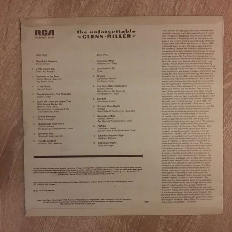 The Unforgettable Glen Miller - Vinyl LP Record - Opened  - Very-Good Quality (VG)